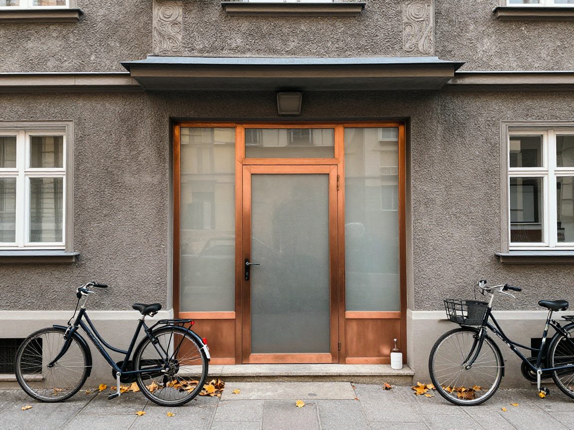 Studio entrance on Vienna Neubau street with bicycles.